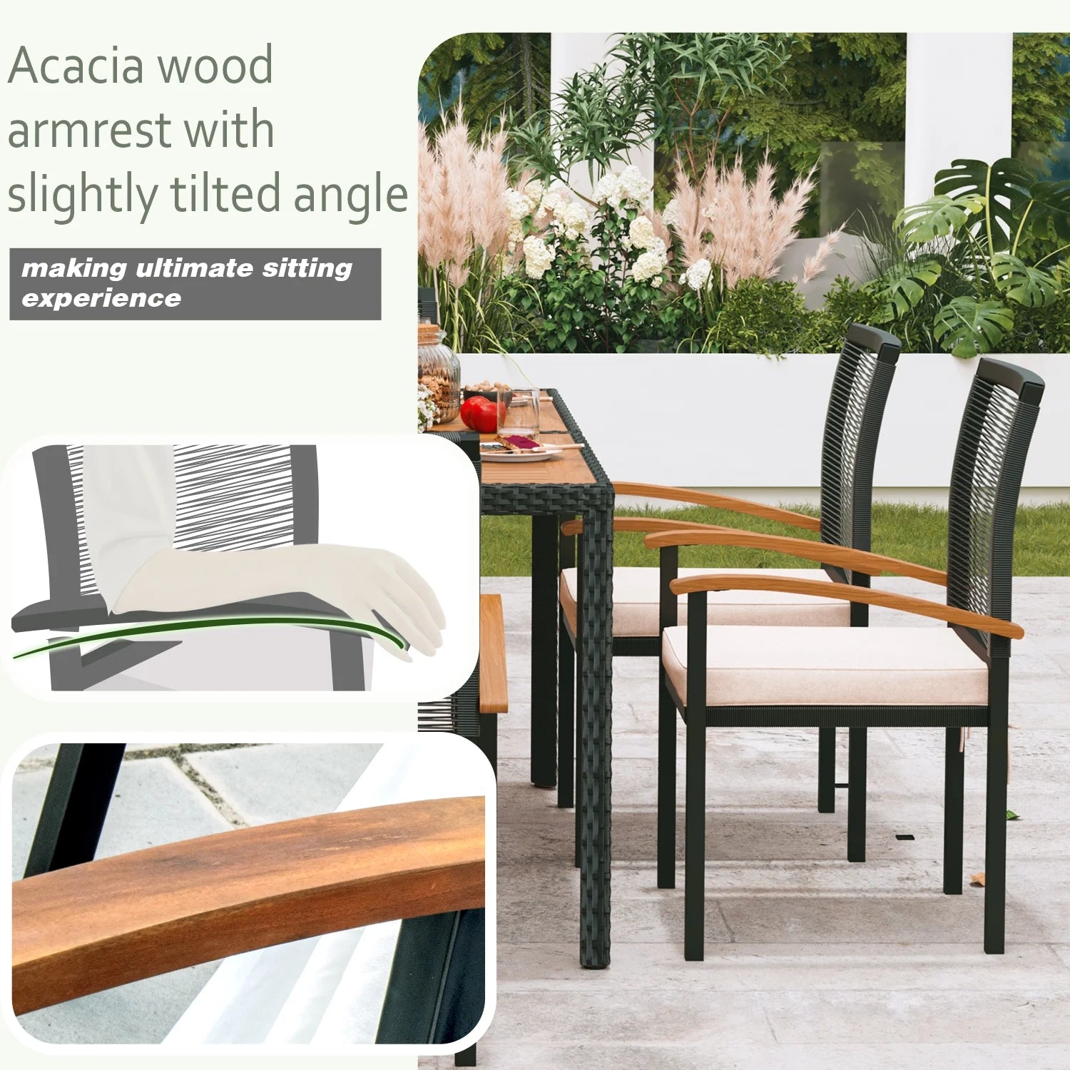 7 Pieces Outdoor Table and Chairs Outdoor Patio Furniture Set Wicker Patio Dining Sets for 6 Patio Table and Chairs Set Outdoor Furniture Set for Garden Yard Porch and Poolside