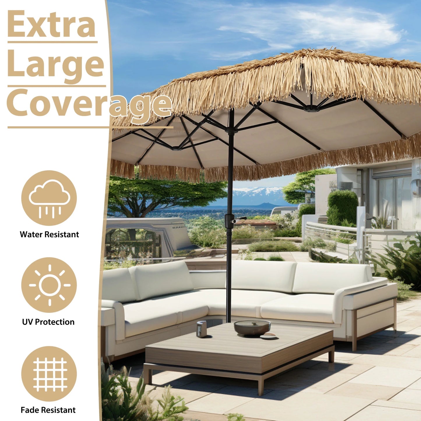 Autlaycil 13 ft Tiki Umbrella, Thatched, Hawaiian, Pool, Patio, Beach