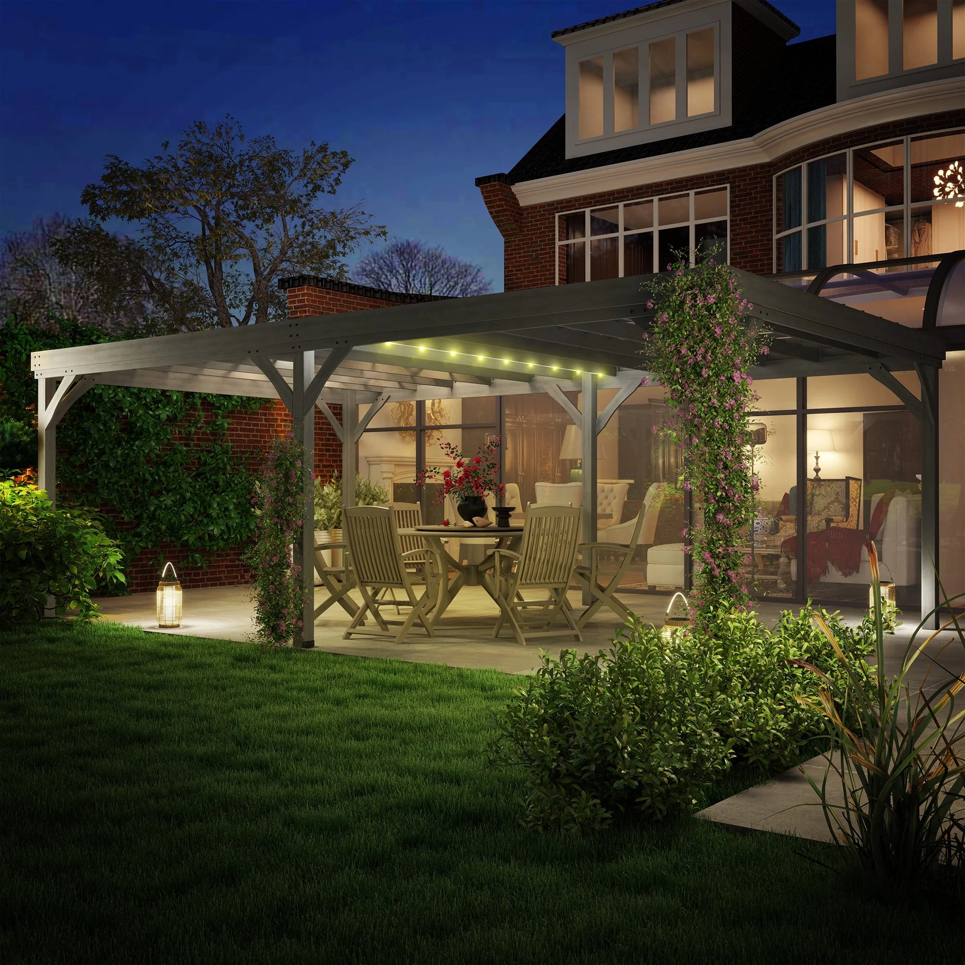 Outsunny 12' x 20' Outdoor Wooden Pergola, Grape Vine Gazebo with Concrete Anchors for Garden, Patio, Backyard, Deck, Gray