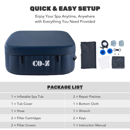 CO-Z 5x5ft PVC Inflatable Spa Tub with Heater & 120 Massaging Jets for Patio & More Blue for 4-Person, CO-Z