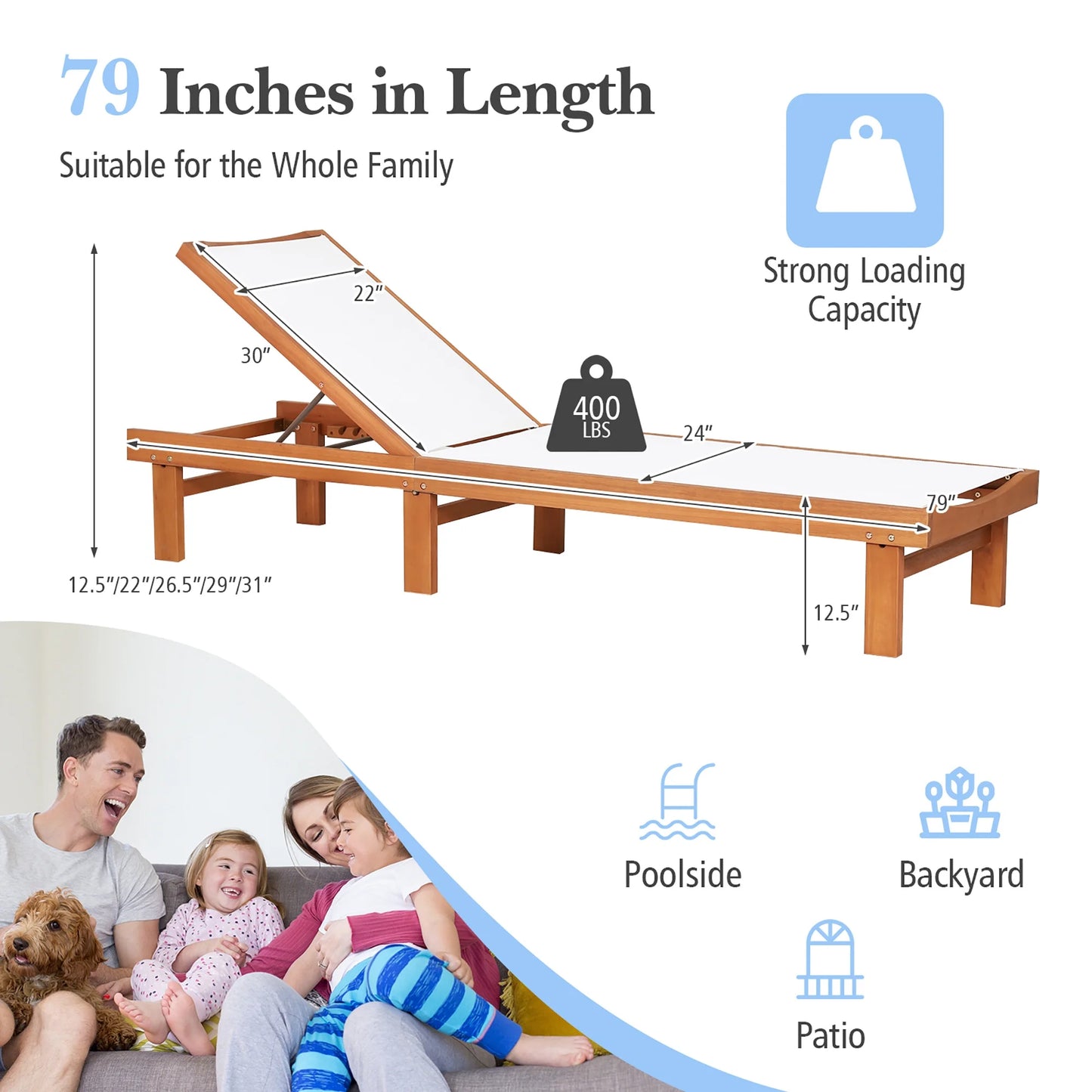 Gymax 2PCS Patio Wooden Chaise Lounge Chair Recliner w/Adjustable Backrest