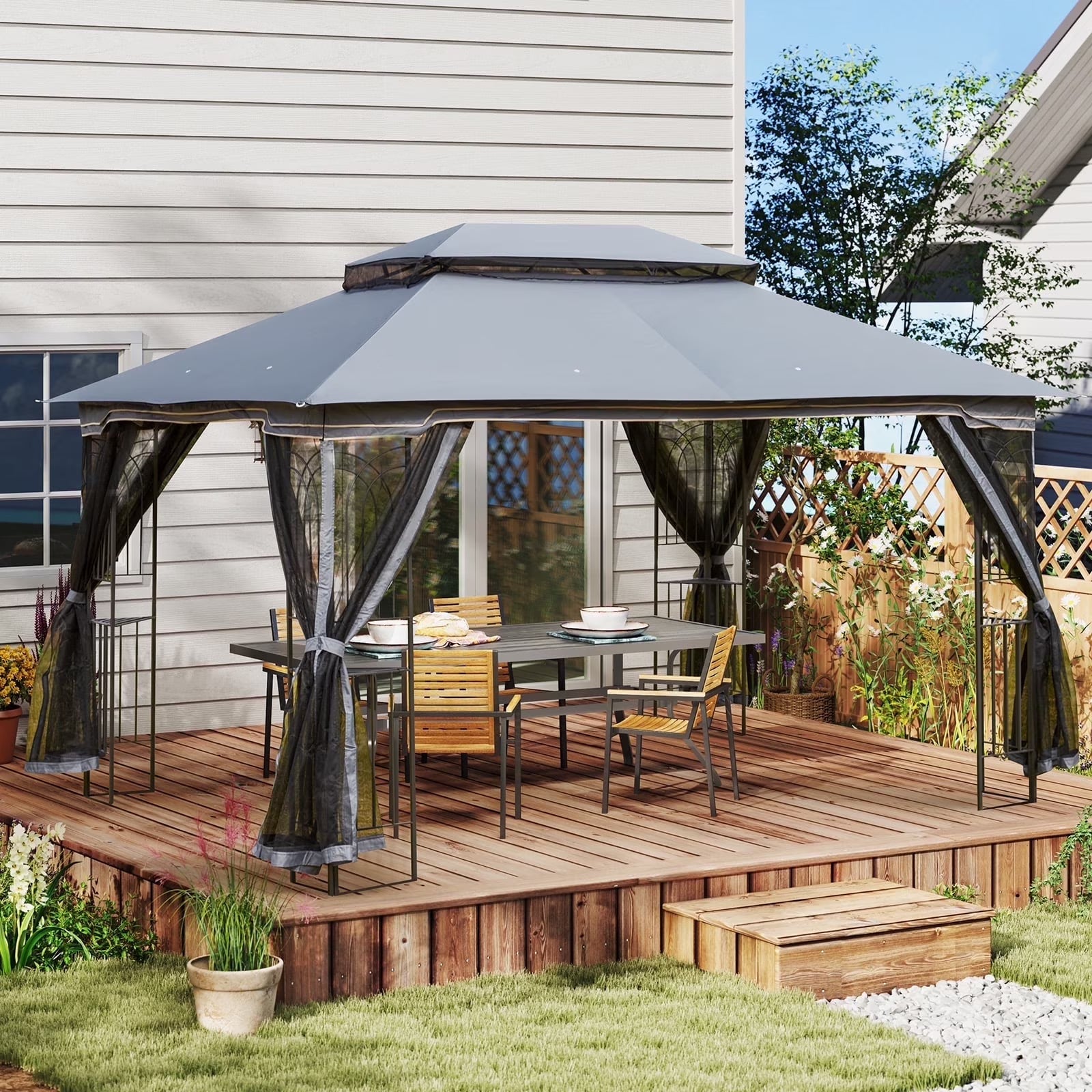 AVAWING 10x10 ft Outdoor Gazebo, Patio Double Soft-Top Canopy, Gray