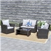 Superjoe Outdoor Patio Furniture Set 4 Pcs Wicker Sectional Conversation Sofa Steel Frame Rattan Couch with Coffee Table on Sale, Brown Rattan Beige Cushion
