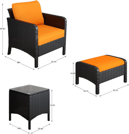 GARTIO 5 Pieces Patio Conversation Furniture Set, Outdoor PE Wicker Rattan Chairs with Ottomans and Side Table