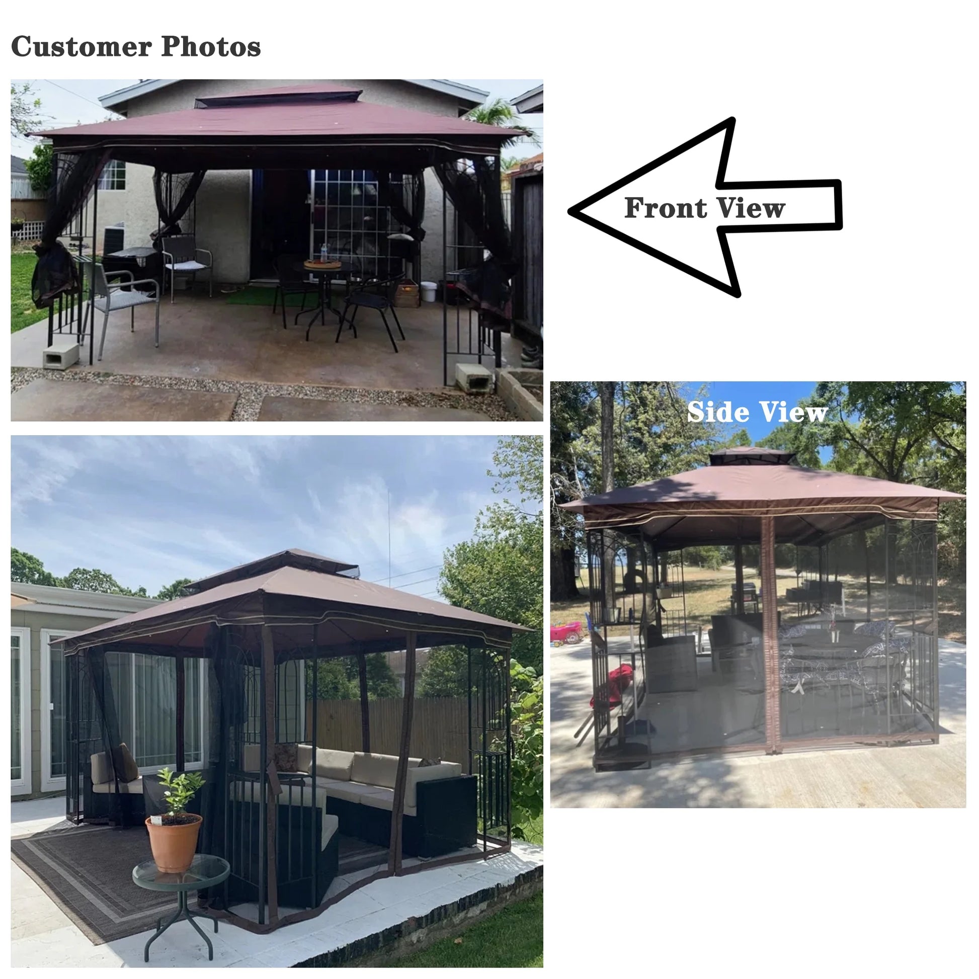 Perfect Garden 13x10ft Patio Gazebo, Metal Frame with Double Roof and Mosquito Net, Brown