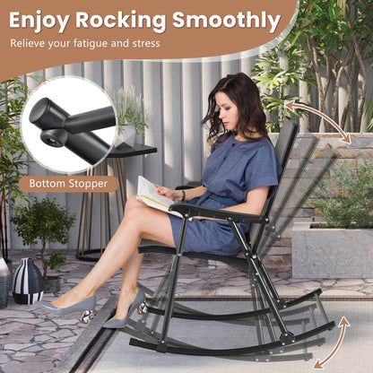 Costway 2pcs Patio Folding Rocking Chair Heavy-Duty Metal Frame Rockers Outdoor Brown