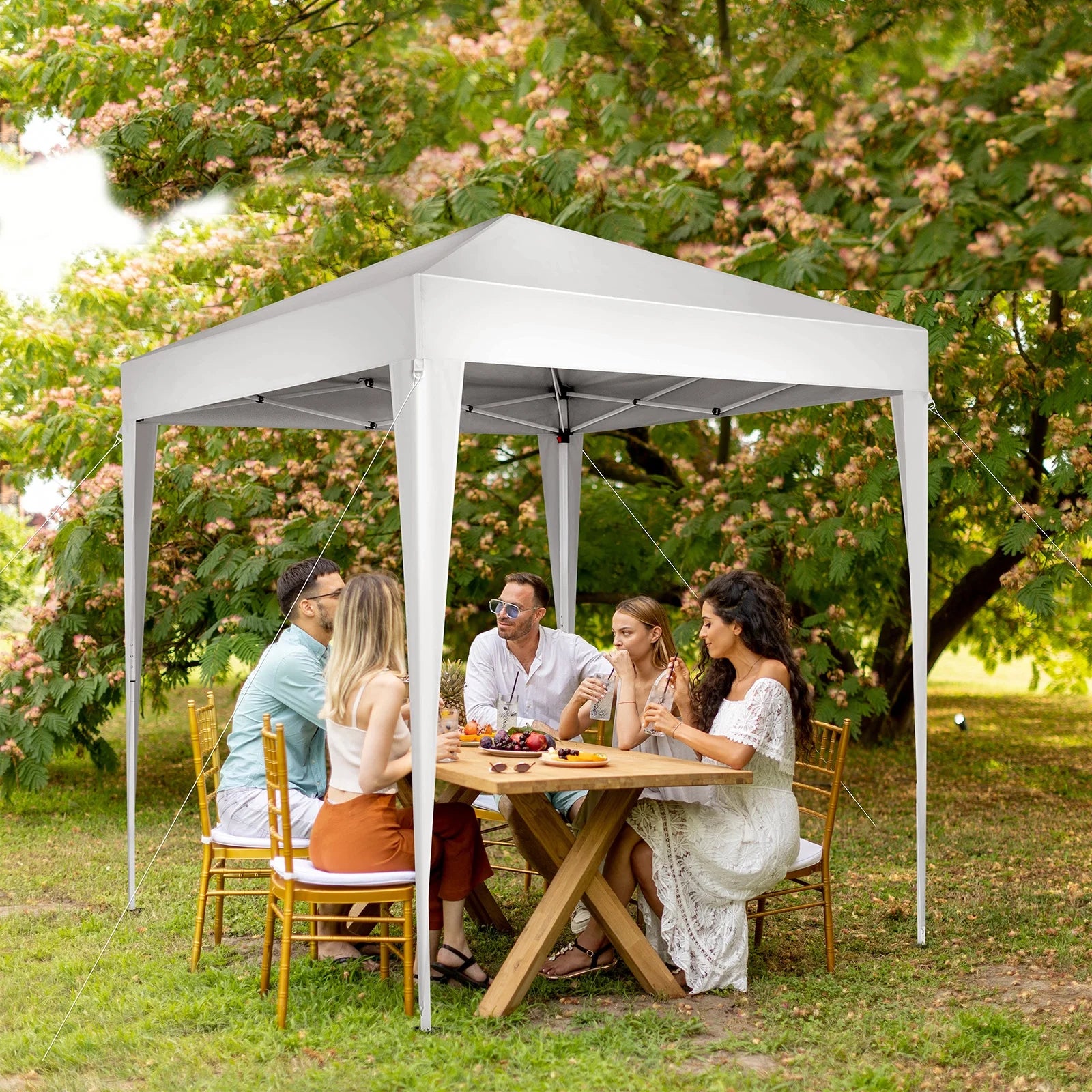 Outdoor Canopy Tent Pop Up with 4 Sidewalls 6.5x6.5 ft, Patio Portable Canopies Shelter Heavy Duty Straight Legs with Roller Bag, 8 Stakes, 4 Ropes, White