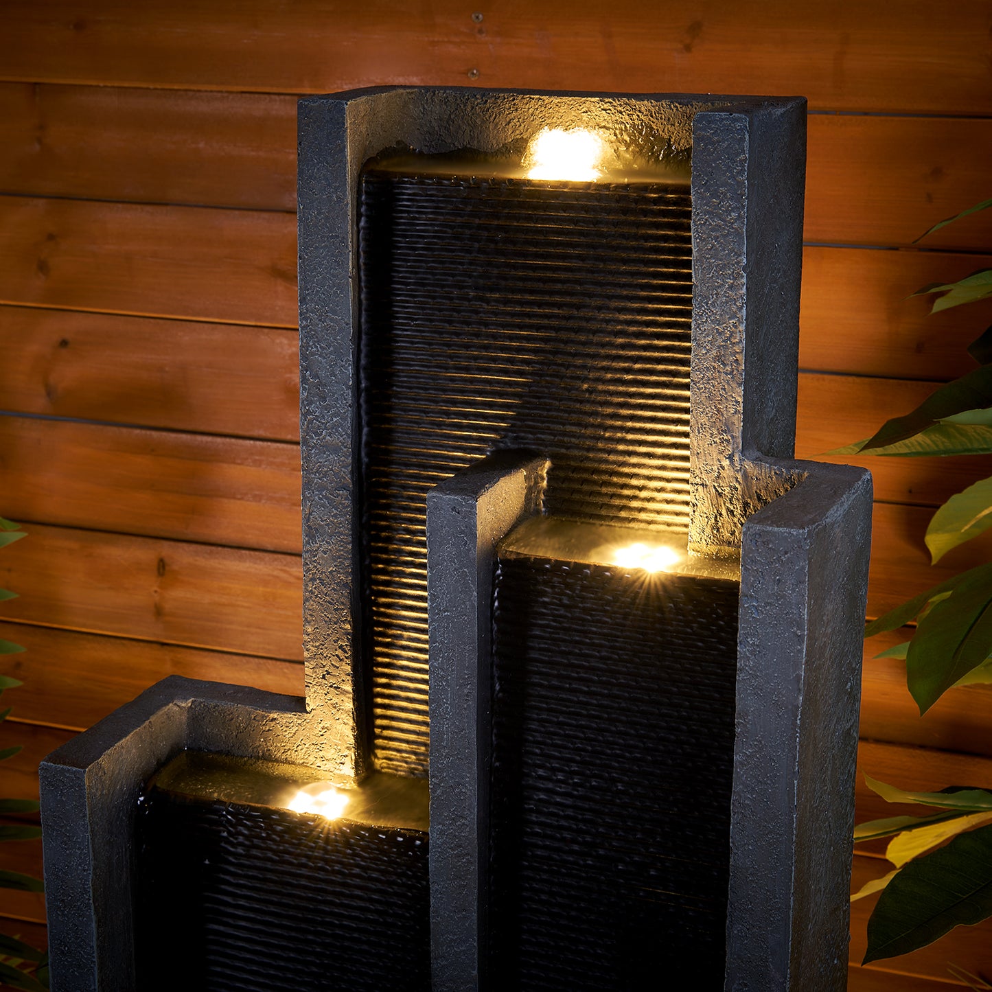 4-Tier Water Fountain with LED Lights - 50.7" H Waterfall Fountain Indoor Outdoor Water Feature for Home, Patio, Garden