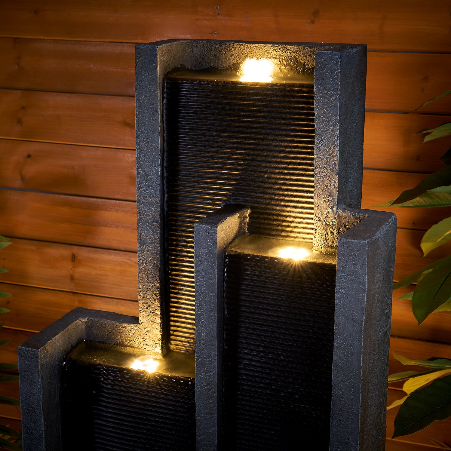 4-Tier Water Fountain with LED Lights - 50.7" H Waterfall Fountain Indoor Outdoor Water Feature for Home, Patio, Garden