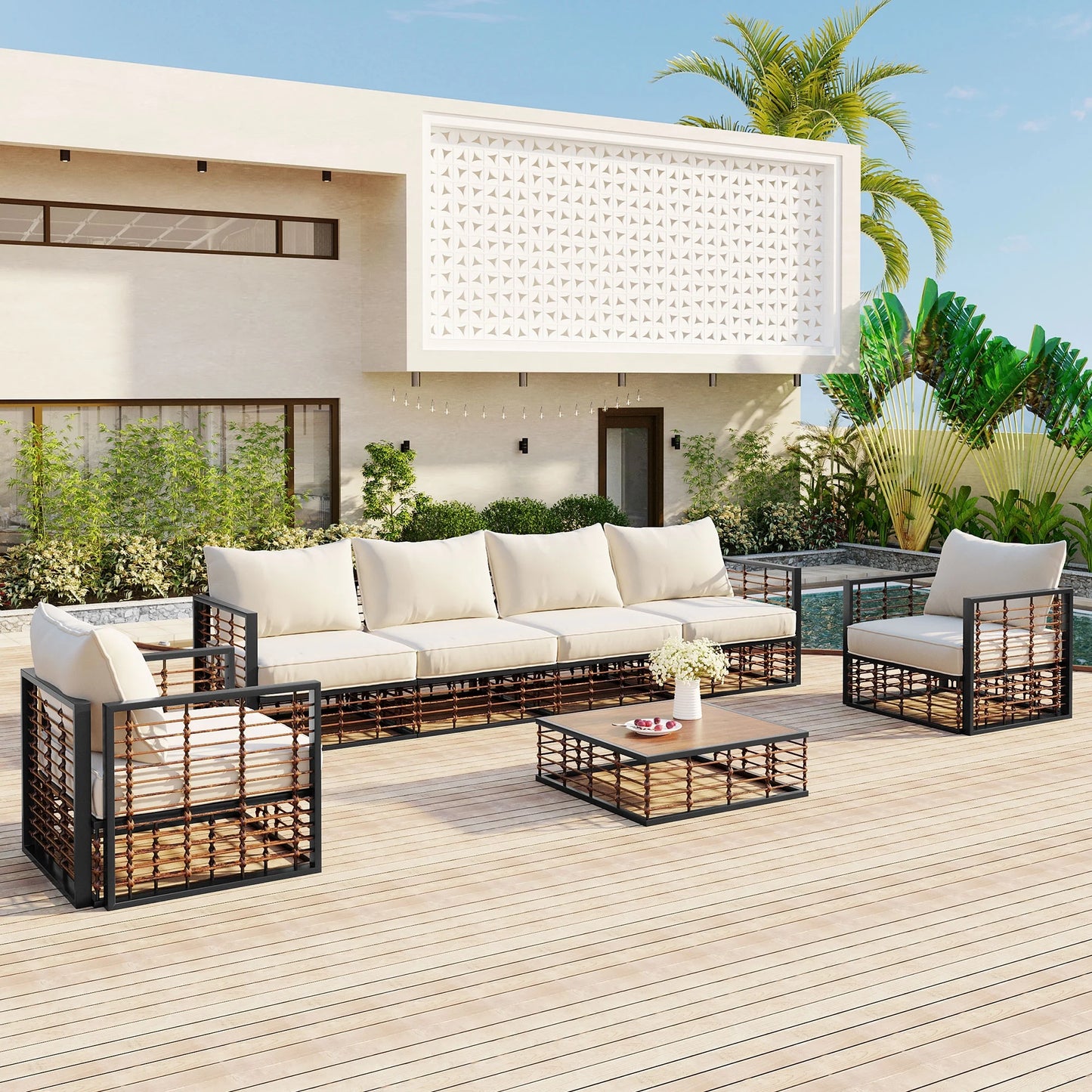 Harper & Bright Designs 7 Piece Outdoor Metal Patio Sectional Sofa Set, Free combination All Weather Patio Conversational Modular Furniture Set with Cushions and Coffee Table for Outdoor, Gray