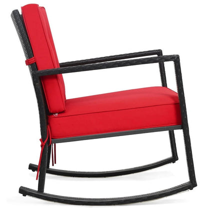 Kadyn Rocking Chairs Outdoor, Patio Rattan Rocker Outdoor Glider Rocking Chair Cushion Lawn-Red, Patio Rocking Chairs
