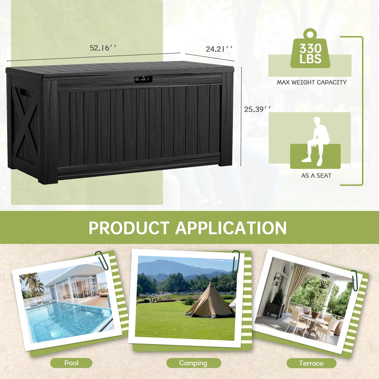 Homall 120 Gallon Outdoor Patio Box Deck Plastic Resin Storage Box Backyard, Black
