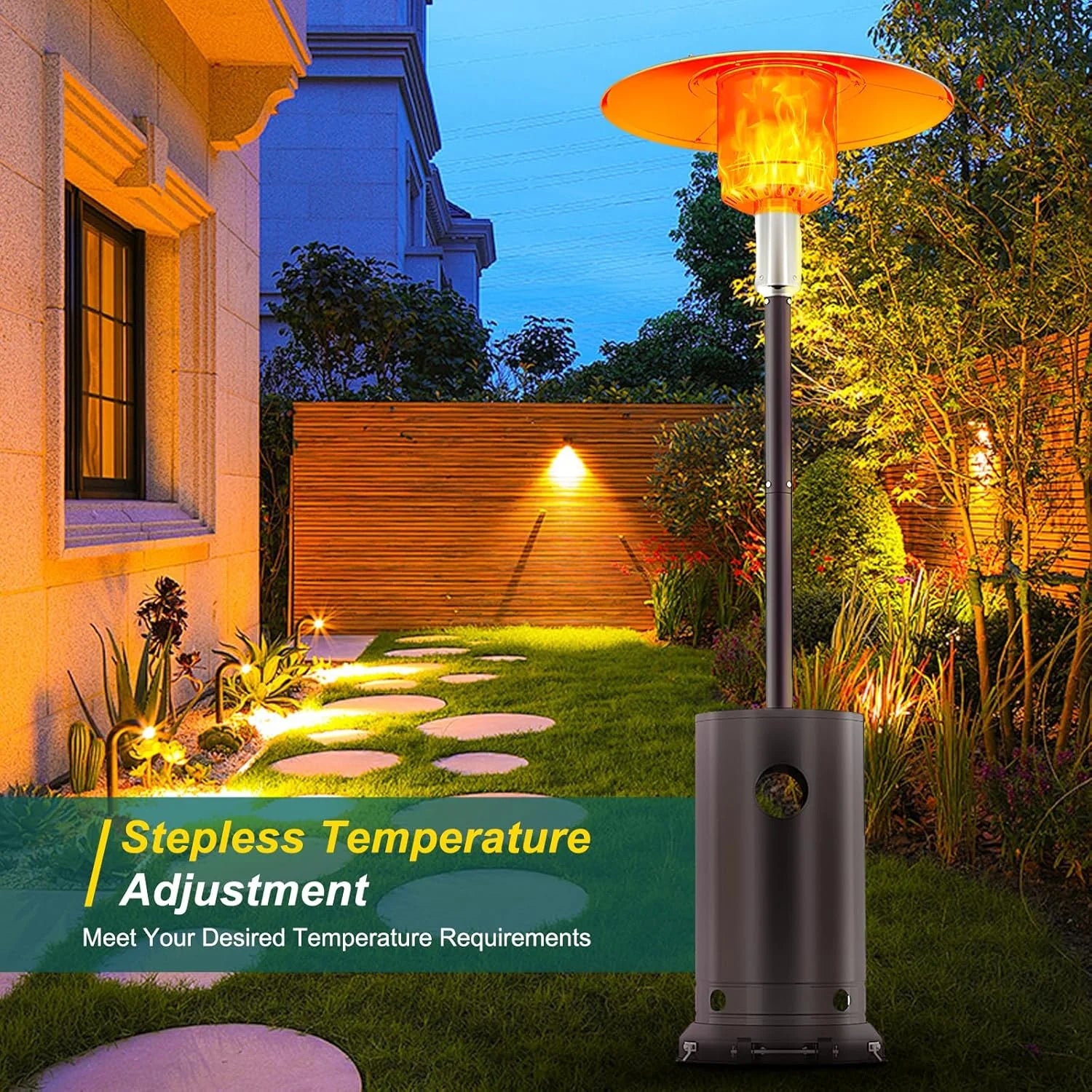 48,000 BTU Patio Heater for Outdoor Use,Stainless Steel Burner with Wheels,Heat Lamp,Outdoor Patio Heater for Home and Commercial