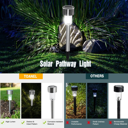 TOANEL 24PCS Solar Lights Outdoor Solar Garden Lights Pathway Lights Waterproof LED Lawn Lamp Solar Seal Stainless Steel Sidwalk Lights for Outside walkway Patio Yard Garden Decor (White Light)