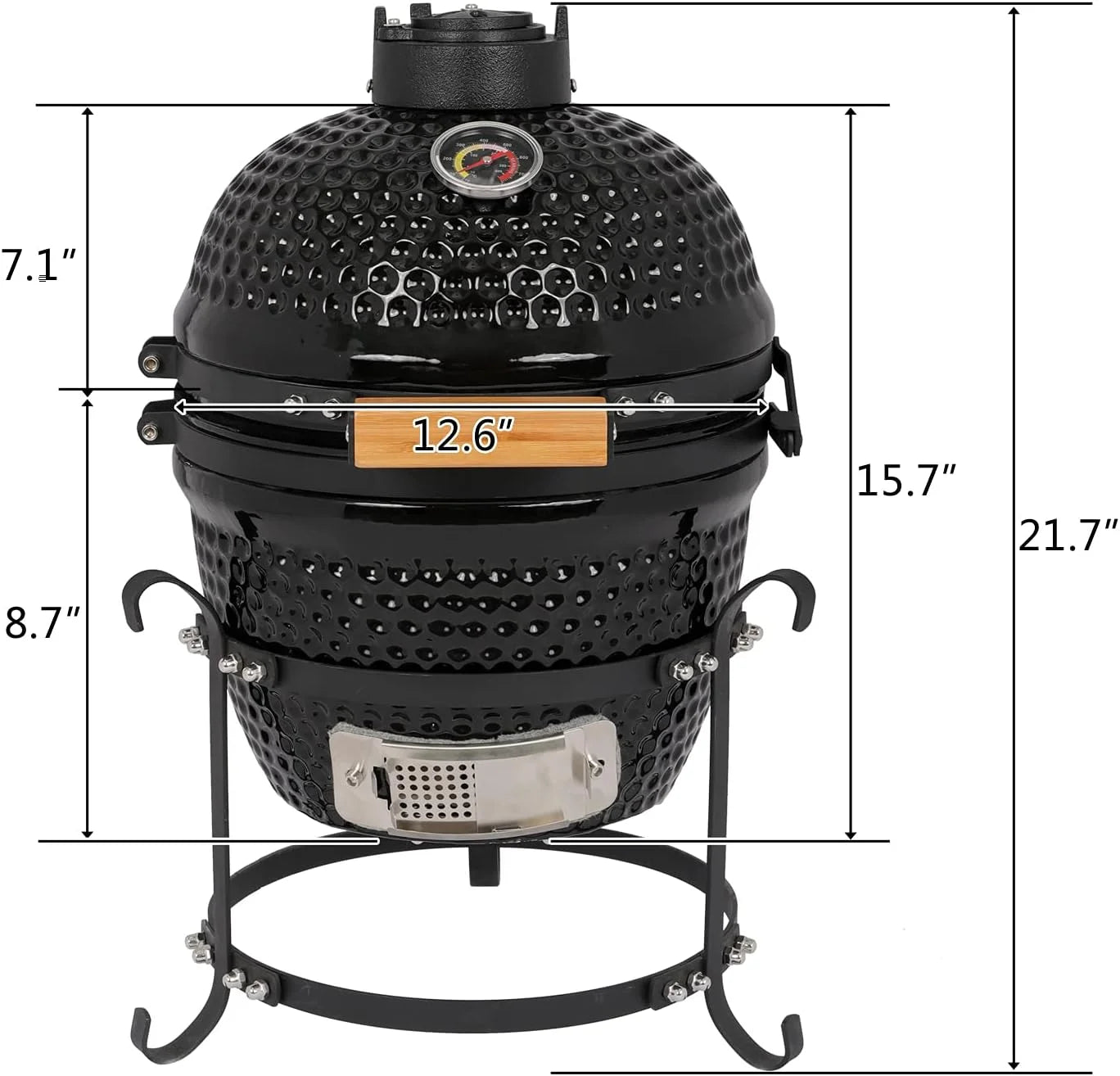 VINGLI 13" Kamado Charcoal Grill Portable Barbecue Grill BBQ Kettle Stand Lid Perfect for Outdoor Camping Patio Backyard Picnic