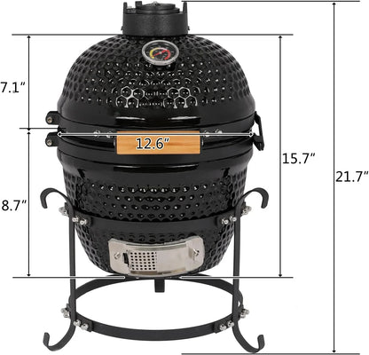 VINGLI 13" Kamado Charcoal Grill Portable Barbecue Grill BBQ Kettle Stand Lid Perfect for Outdoor Camping Patio Backyard Picnic