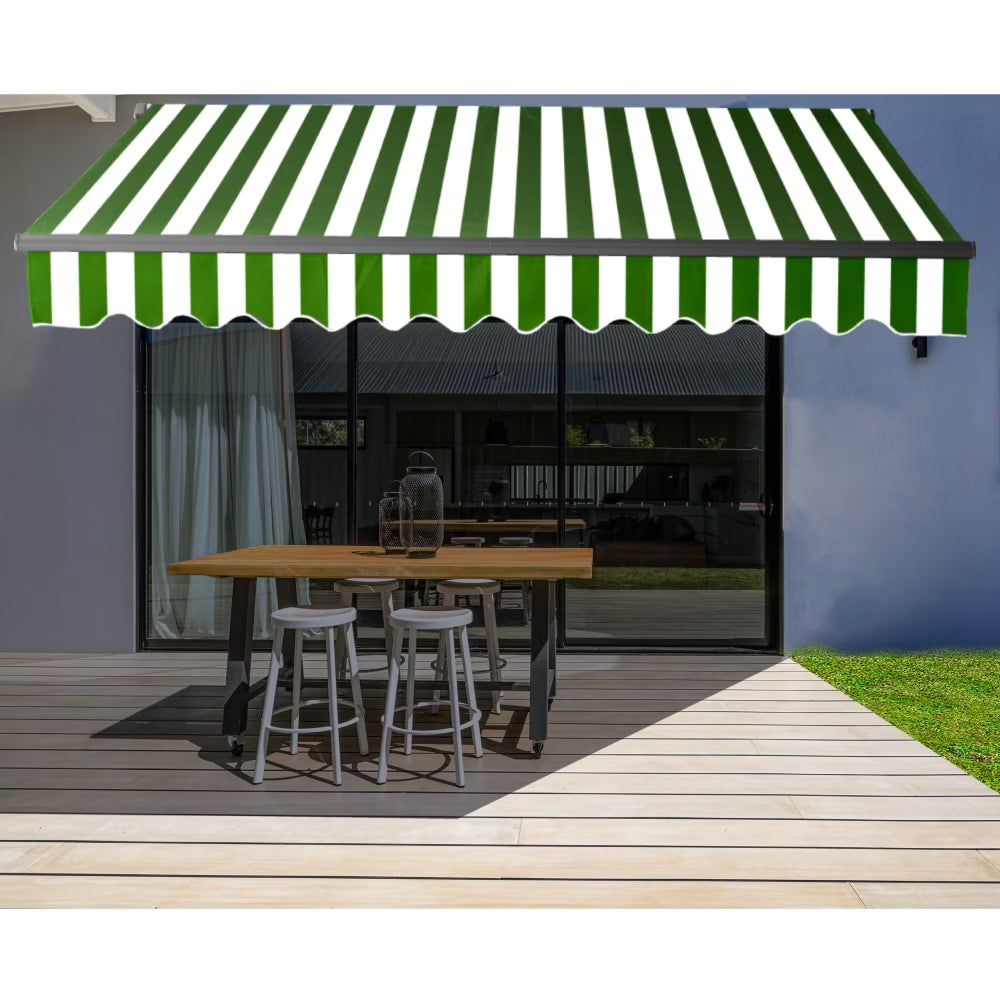 ALEKO 20' x 10' Grey White Stripes Retractable Motorized Patio Awning Sunshade