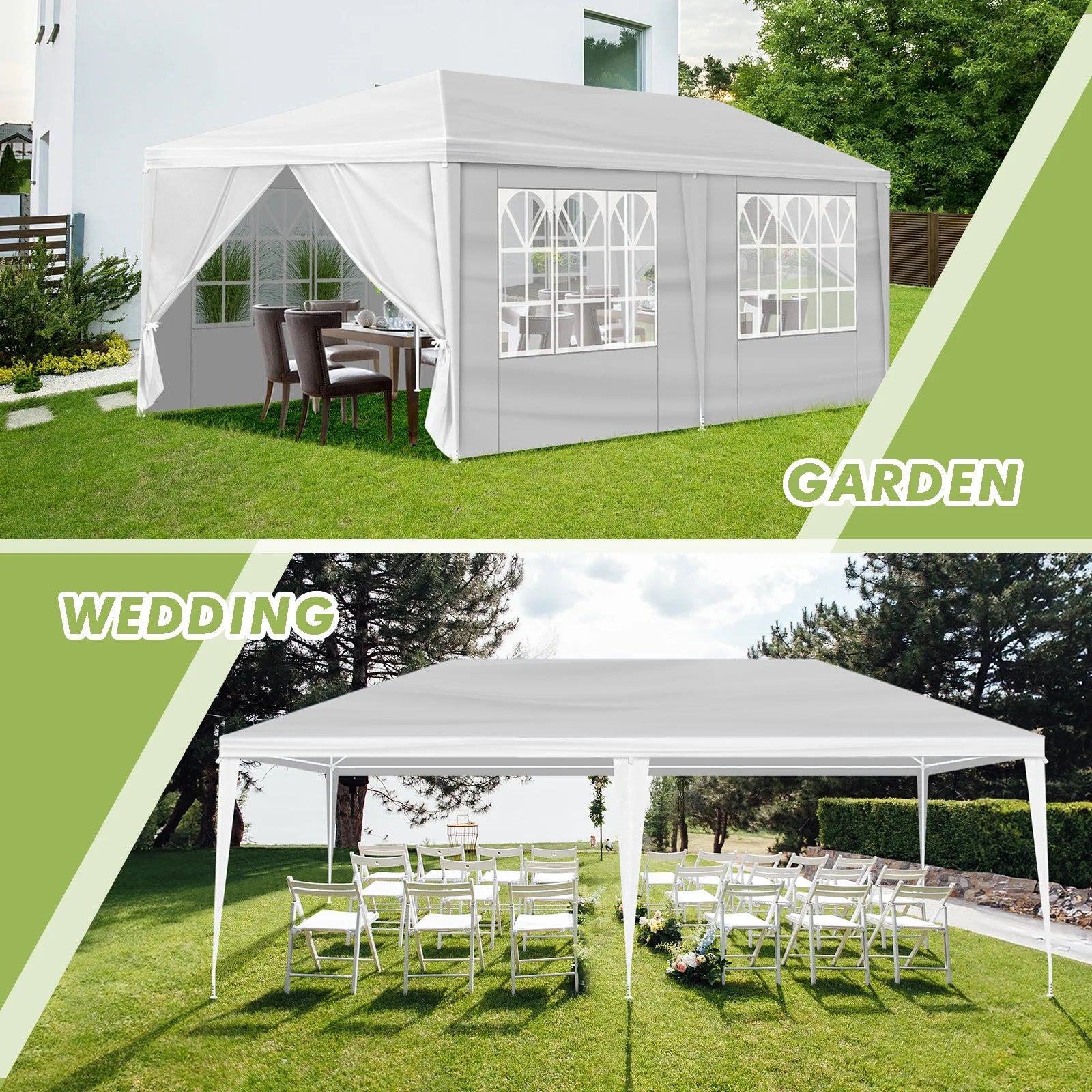 Large Outdoor White Awning, 10'x20' Outdoor Party Tent Wedding Tent With 6 Removable Sidewalls, Canopy Patio Wedding Gazebo, White, Easy To Install And Carry, Suitable For Camping, Hiking