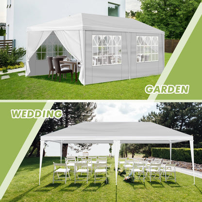 Large Outdoor White Awning, 10'x20' Outdoor Party Tent Wedding Tent With 6 Removable Sidewalls, Canopy Patio Wedding Gazebo, White, Easy To Install And Carry, Suitable For Camping, Hiking