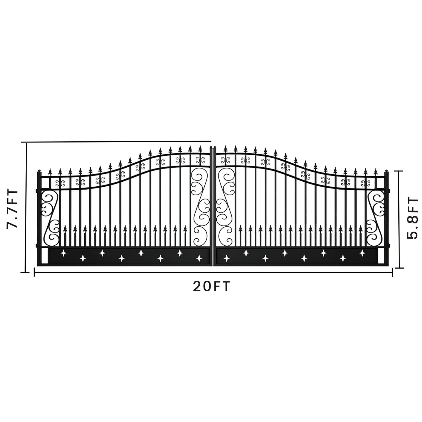 Outdoor Dual Swing Wrought Iron Gate for Driveway, Security Gate, Outdoor Fence Gate, Vienna Style for Yard, Backyard Patio 20'Star