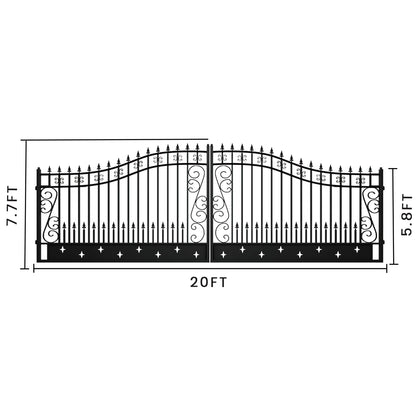 Outdoor Dual Swing Wrought Iron Gate for Driveway, Security Gate, Outdoor Fence Gate, Vienna Style for Yard, Backyard Patio 20'Star