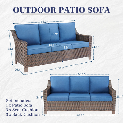 Gymojoy 6-Piece Patio Furniture Set, Oversized Outdoor Wicker Sofa with Swivel Chairs and Coffee Table, Sectional Rattan Outdoor Conversation Set for Poolside Backyard Deck, Blue