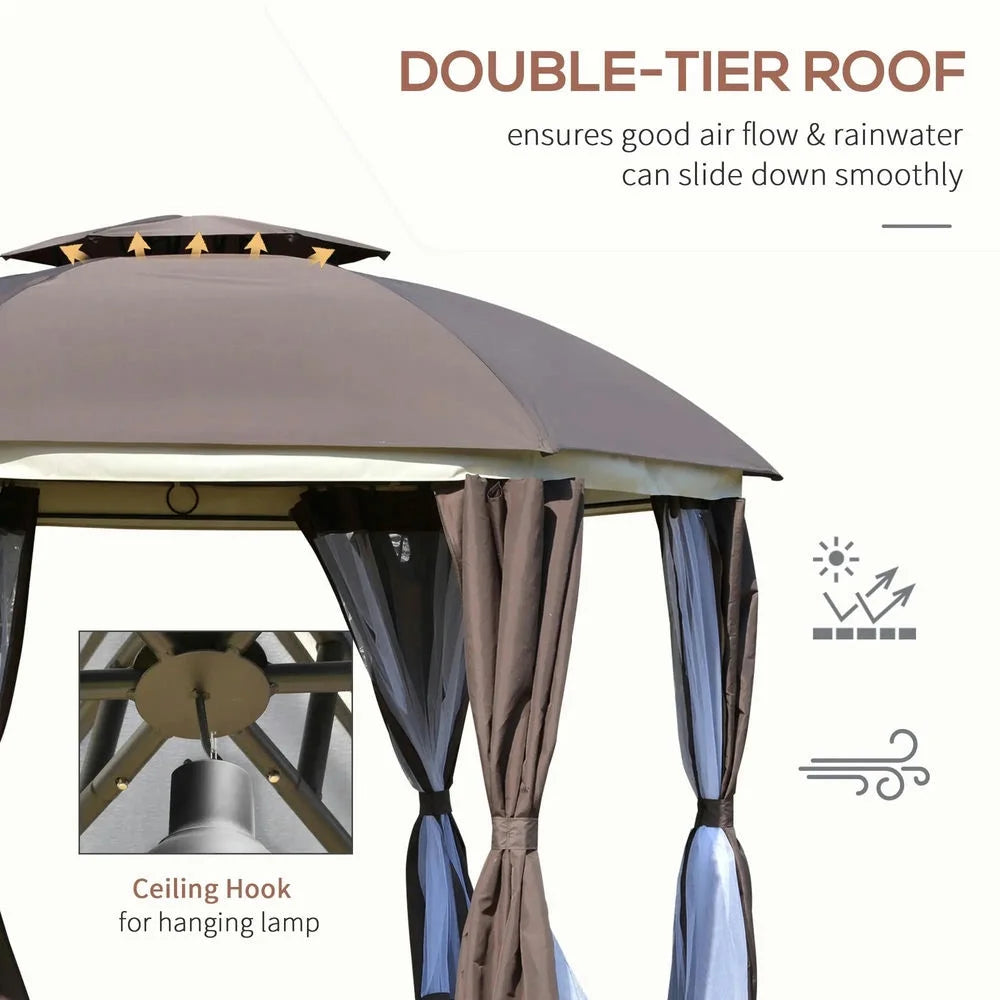Aimee Lii 12' x 12' Round Outdoor Canopy Tent, Patio Dome Canopy Tent Canopy Shelter with Double Roof, Curtains, Zippered Doors, Strong Steel Frame, Shade Canopy, Outdoor Canopy, Brown