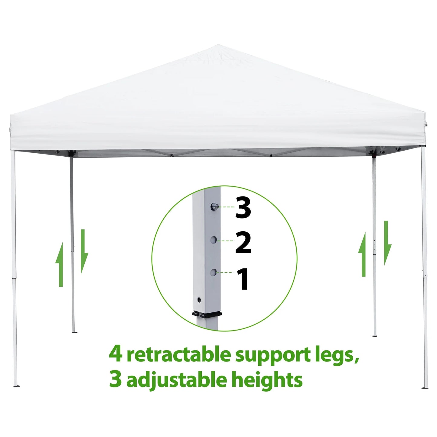 SECONDPEAK 10x10 Pop Up Canopy Tent Easy Set-up Outdoor Patio Canopy Adjustable Straight Leg Heights Instant Shelter with Wheeled Bag, Ropes