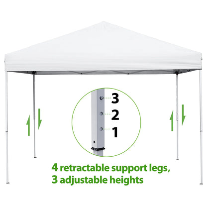SECONDPEAK 10x10 Pop Up Canopy Tent Easy Set-up Outdoor Patio Canopy Adjustable Straight Leg Heights Instant Shelter with Wheeled Bag, Ropes