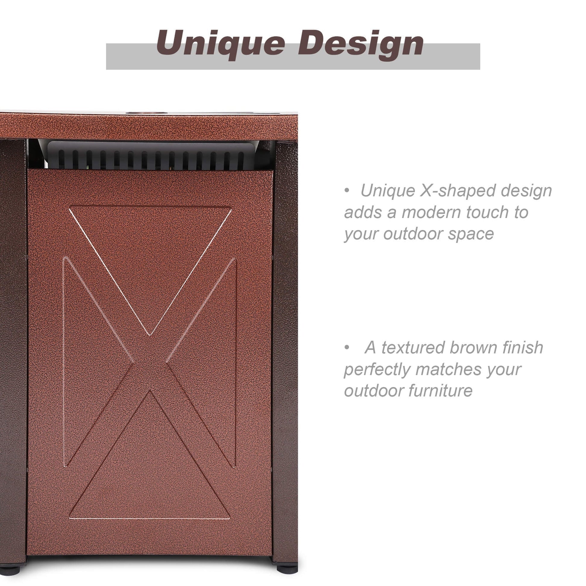 28 In Propane Fire Pit Table, Square Brown Texture Outdoor Gas Fire table with Lid & Lava rock, 50000 BTU, Auto-Ignition, Adjustable Flame, ETL-Certified, Suitable for Courtyard/Patio/Balcony