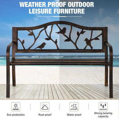 Alpha Joy 50" Outdoor Bench Metal Patio Garden Bench Slatted Seat for Lawn, Park, Porch, Backyard, Deck- Bronze