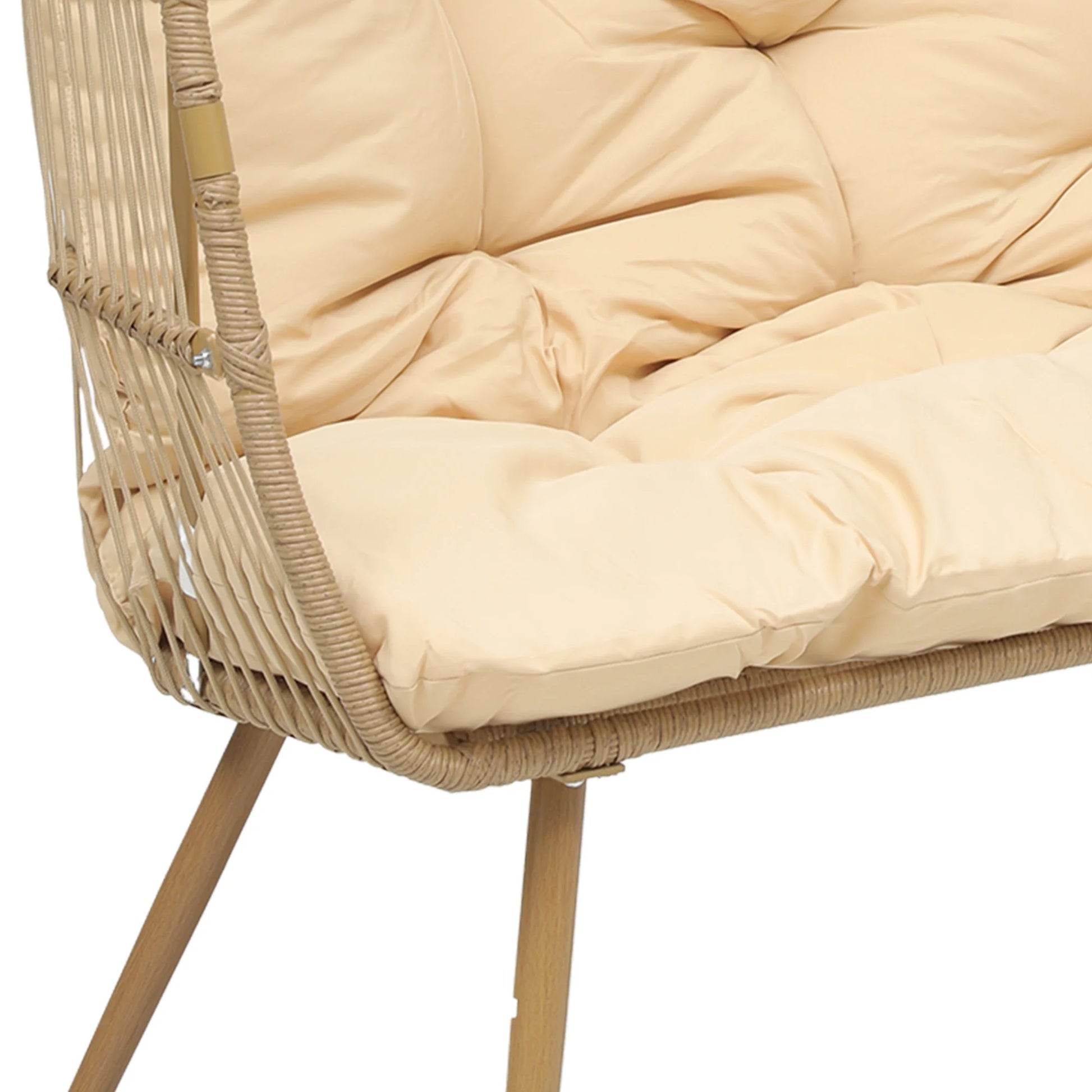 Uforic Beige Dual Egg Seat with Base, 2-Person Wicker Egg Chair for Indoor/Outdoor Patio Use with Cushions, Supports up to 510lbs, Perfect for Patio, Bedroom, Garden, and Balcony