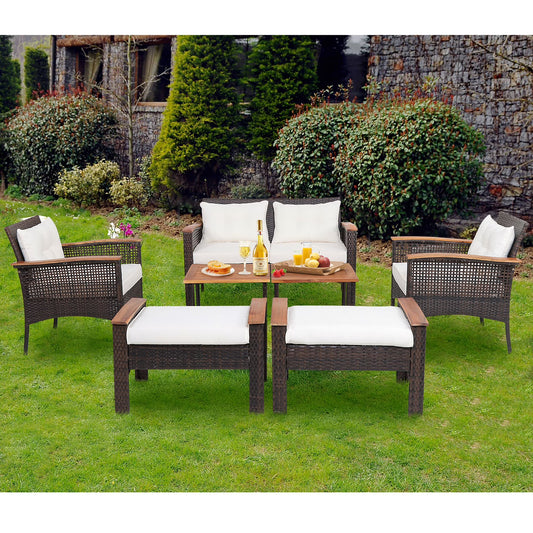 Gymax 7PCS Patio Rattan Sofa Set Outdoor Wicker Conversation Set w/Coffee Tables