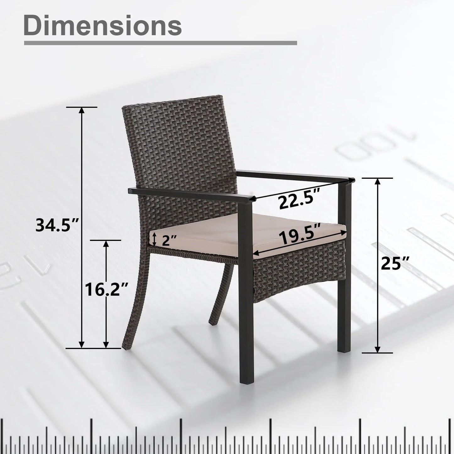 MF Studio 7-Piece Outdoor Patio Dining Set with 6 PCS Rattan Cushioned Armchairs& 1 PC Rectangle Table, Dark Brown