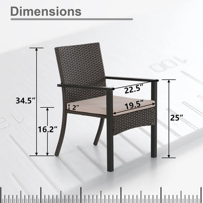 MF Studio 7-Piece Outdoor Patio Dining Set with 6 PCS Rattan Cushioned Armchairs& 1 PC Rectangle Table, Dark Brown