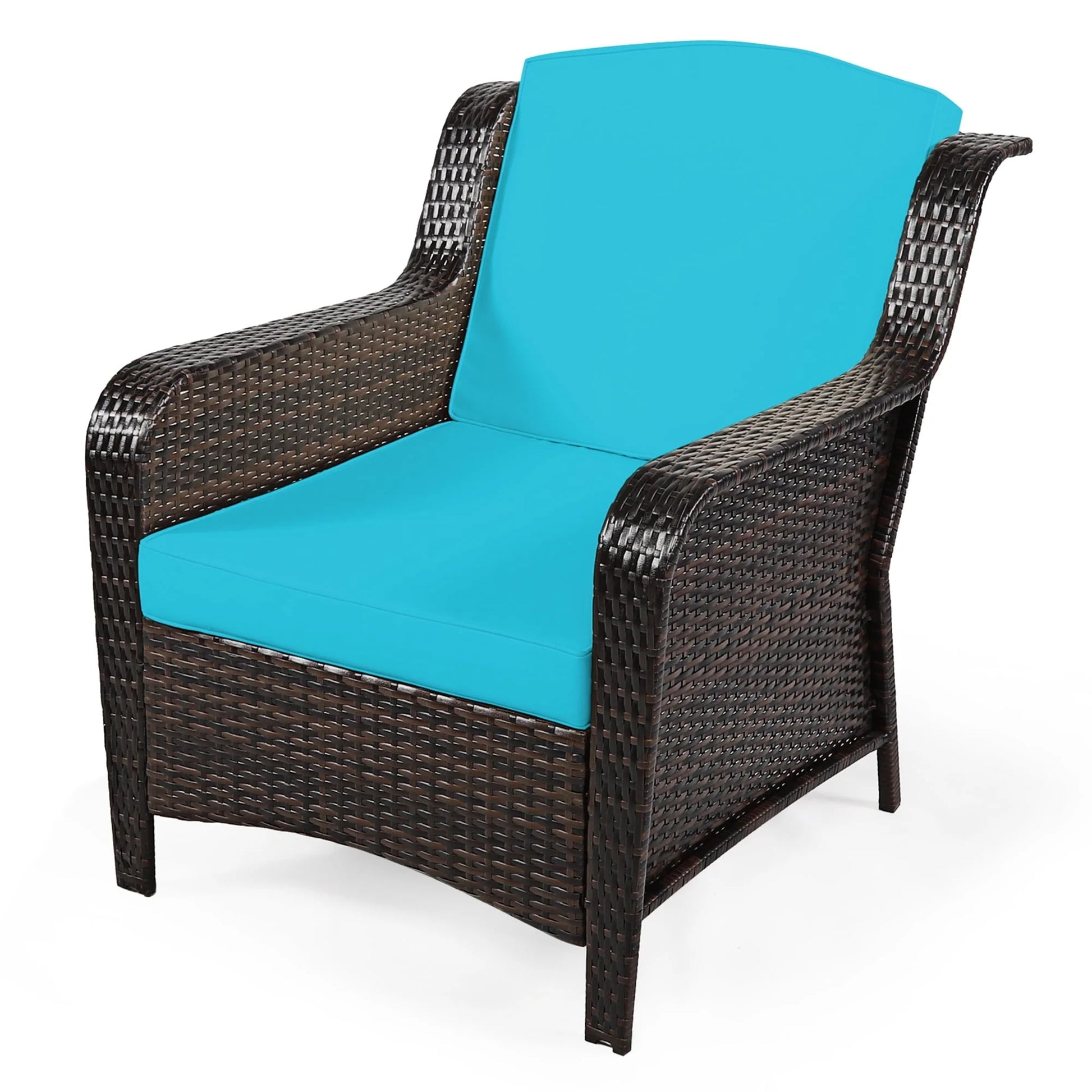 Gymax 5PCS Rattan Patio Conversation Sofa Furniture Set Outdoor w/Turquoise Cushions