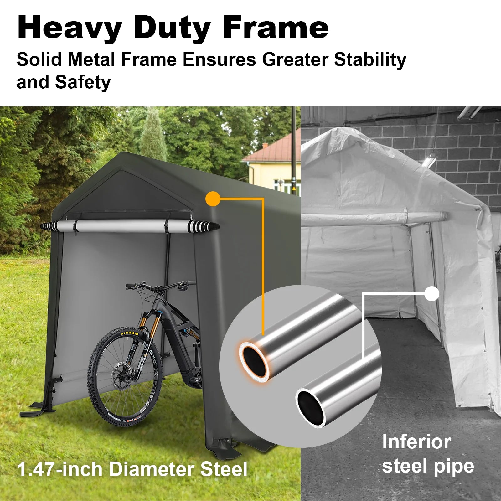Abba Patio 7'x 12' Heavy Duty Portable Outdoor Storage Shelter Canopy, Waterproof Carport, All-Season Use, Grey