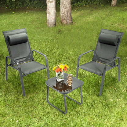 Costway 3PCS Patio Bistro Furniture Set Adjustable Back Stackable Chairs Black