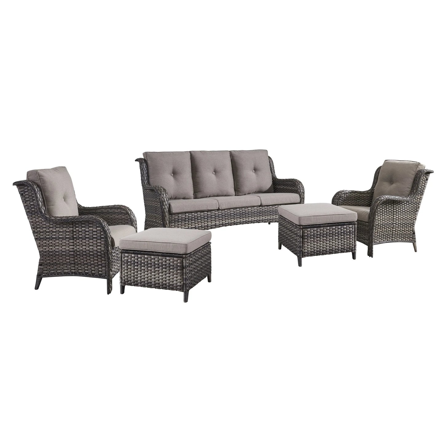 Pocassy 5-Piece Patio Furniture Set with Ottomans Brown/Beige