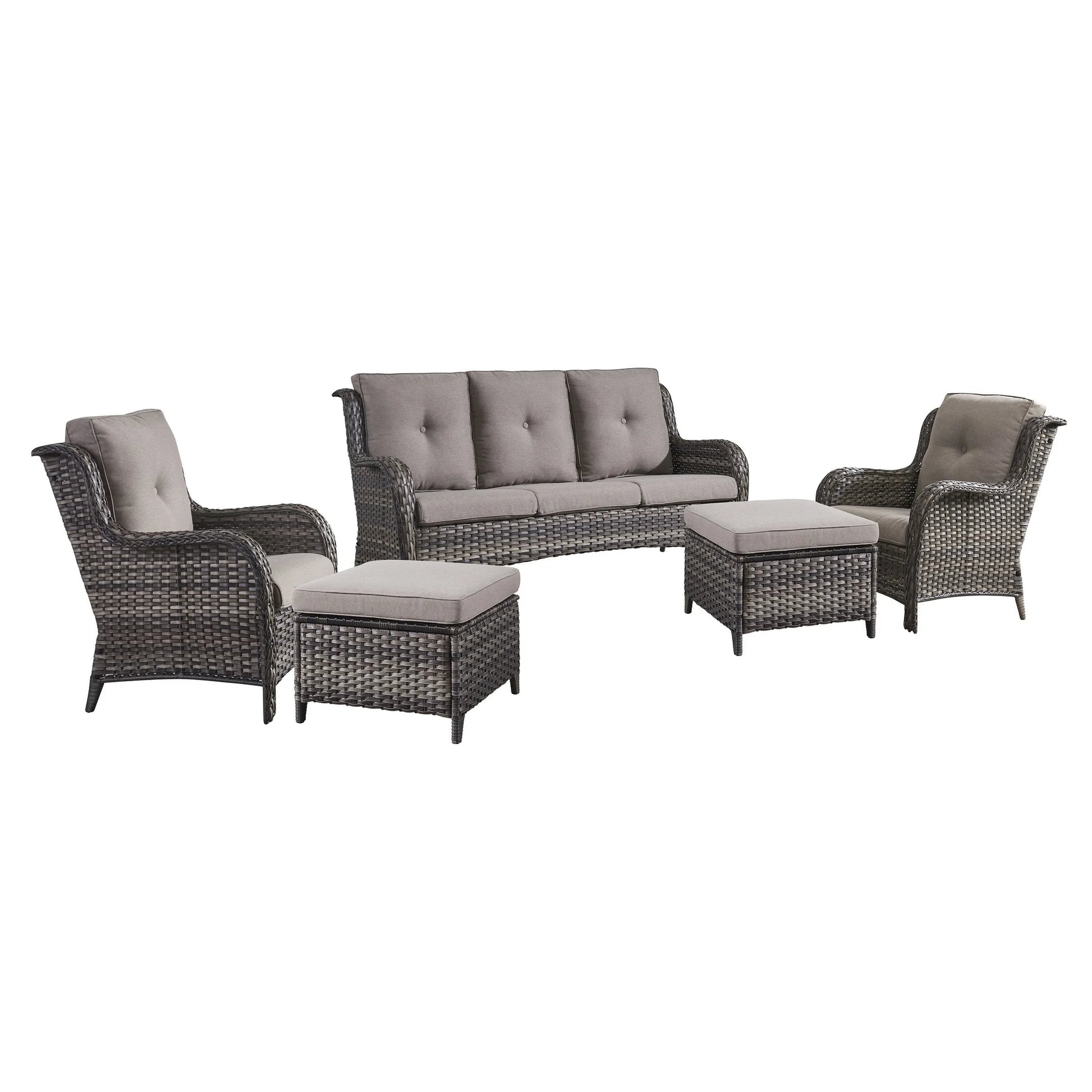 Pocassy 5-Piece Patio Furniture Set with Ottomans Brown/Beige