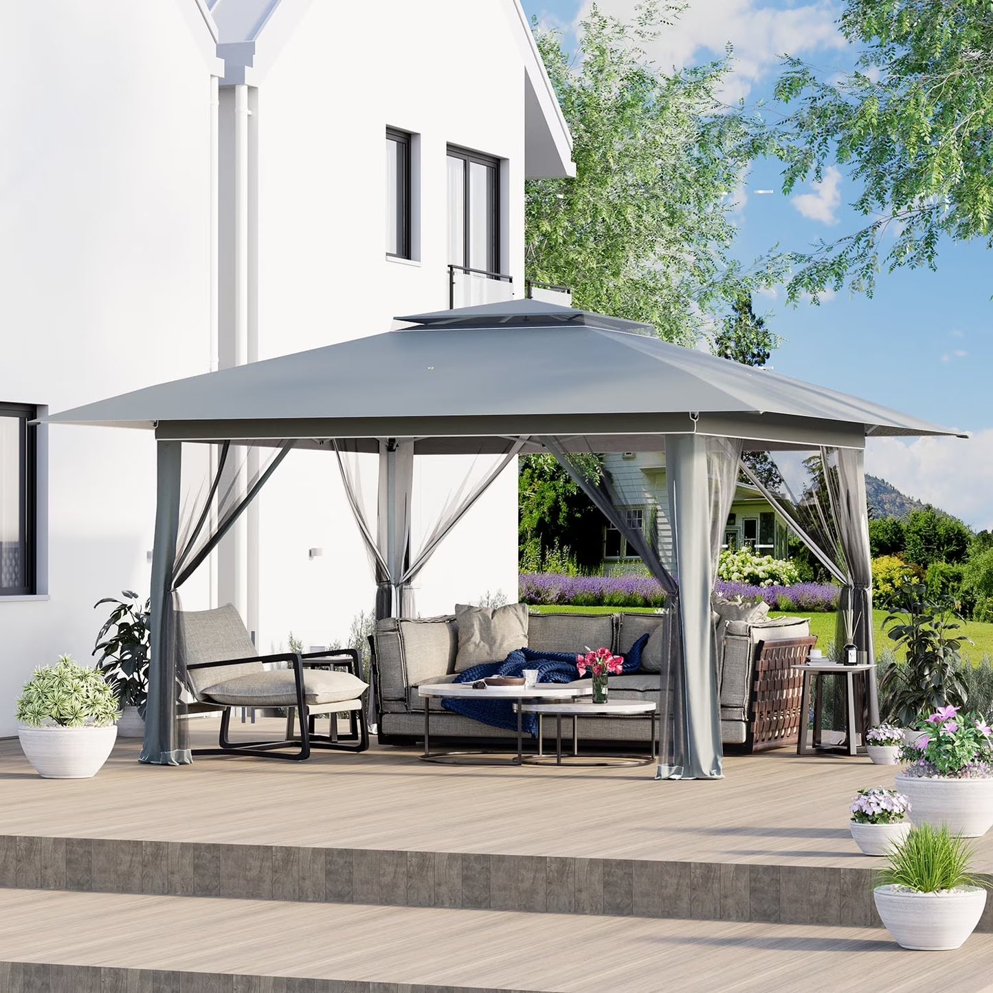AVAWING 12x12 ft Outdoor Pop-up Canopy Party Tent Easy Setup Patio Wedding Tent, Khaki