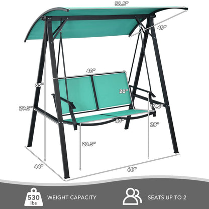 Gymax 2-Person Outdoor Patio Porch Swing Chair w/Adjustable Canopy Turquoise