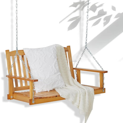 WildBreak Patio Wooden Swing, 45.7 x 24.8 x 23.6", with Hanging Chain, Heavy Duty, Natural Wood