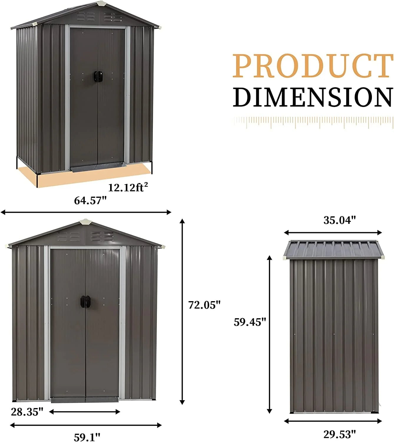 Sobaniilo 5'x 3'x 6' FT Outdoor Storage Metal Shed with Lockable Door, Tools Storage Shed Clearance, Outdoor House for Backyard Patio, Lawn and Garden, Gray