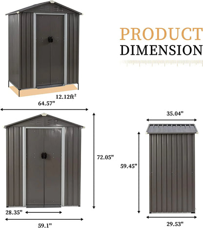 Sobaniilo 5'x 3'x 6' FT Outdoor Storage Metal Shed with Lockable Door, Tools Storage Shed Clearance, Outdoor House for Backyard Patio, Lawn and Garden, Gray