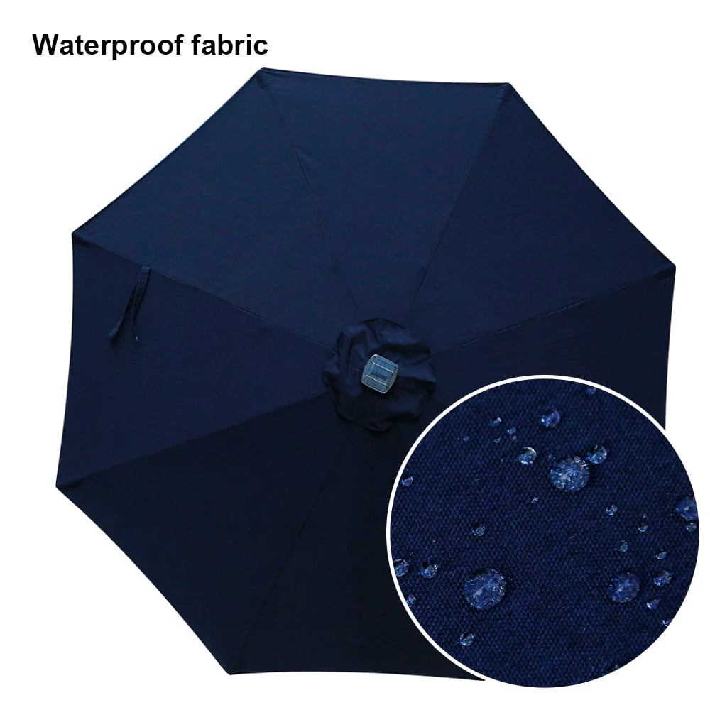 9ft Patio Umbrella Outdoor Market 32 LED Solar Umbrella with Tilt and Crank(Navy Blue)