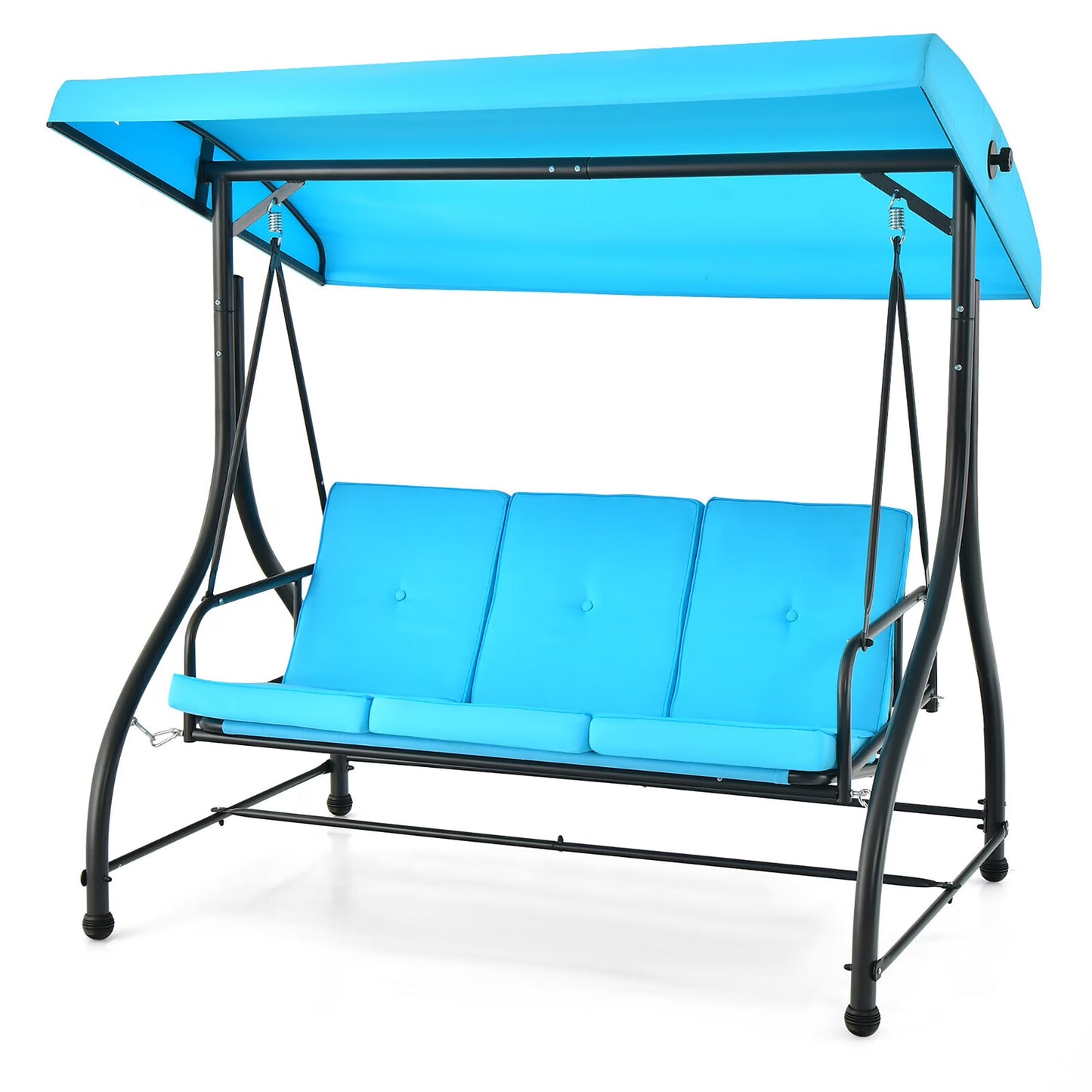 Gymax 3-Seat Outdoor Converting Patio Swing Glider Adjustable Canopy Porch Swing Beige