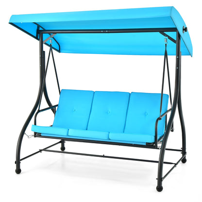 Gymax 3-Seat Outdoor Converting Patio Swing Glider Adjustable Canopy Porch Swing Beige