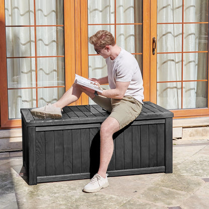Dextrus 120 Gallon Outdoor Storage Deck Box, Large Resin Patio Storage for Outdoor Pillows, Garden Tools and Pool Supplies, Waterproof, Lockable (Black)