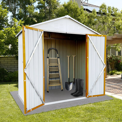 5?4 FT Outdoor Storage shed, Metal Shed with Sloping Roof and Lockable Door, Tool Shed for Bike, Toys, Backyard, Garden, Patio, White